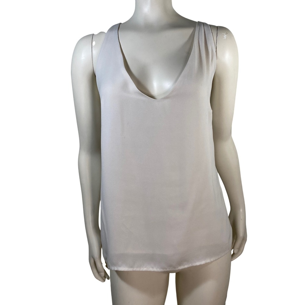Feminine V-Neck Camisole Tank Top Off White Lined Adj Straps Womens Large Flowy